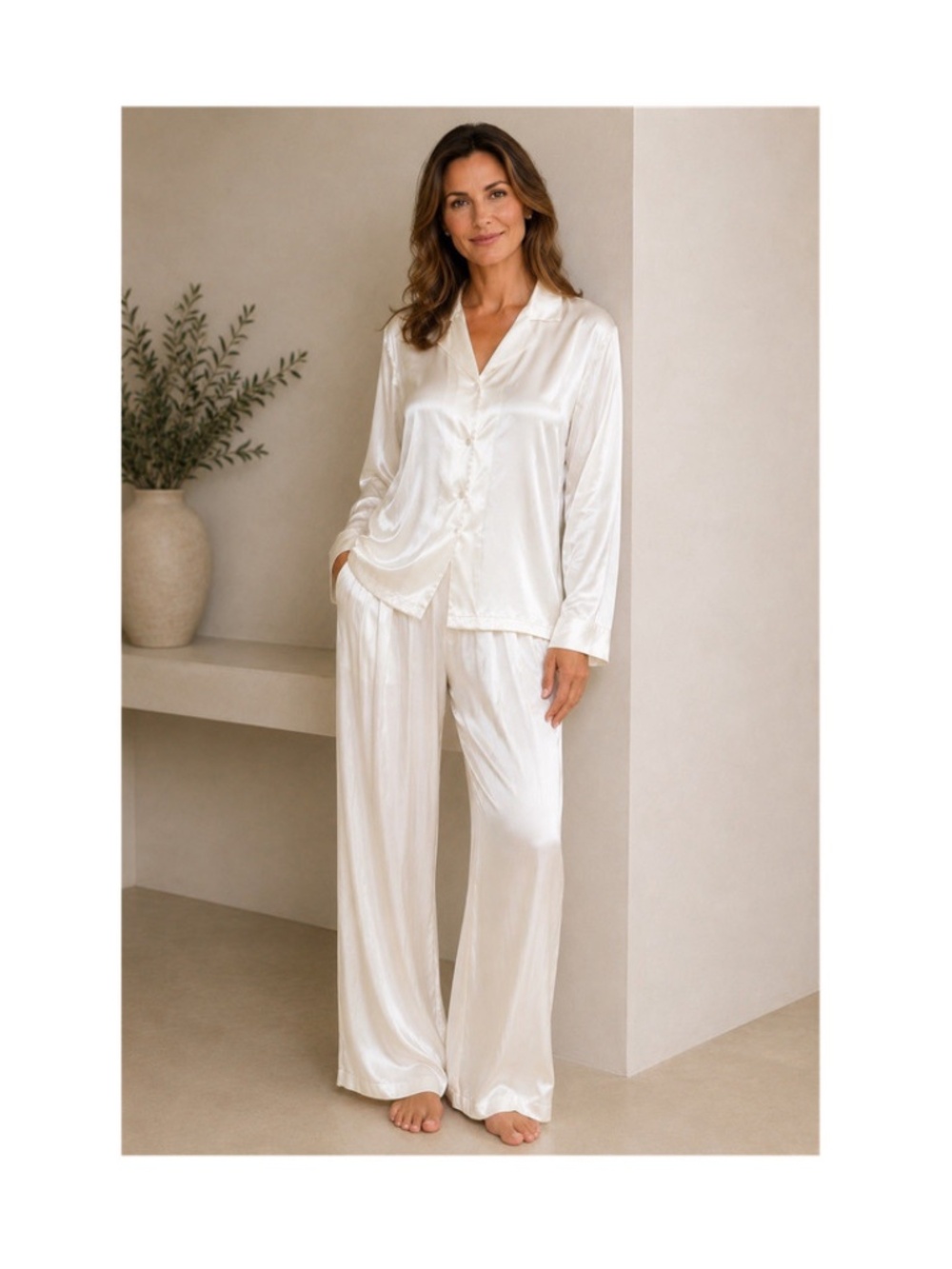 Vicki's Closet 100% Silk Ivory Blouse and Pants Set Size L